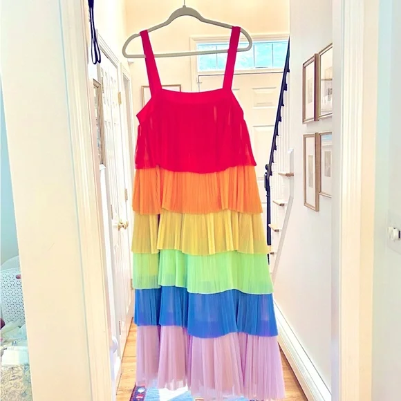 Anthropologie- Hutch Rainbow Tiered Midi Dress - Picture 2 of 4